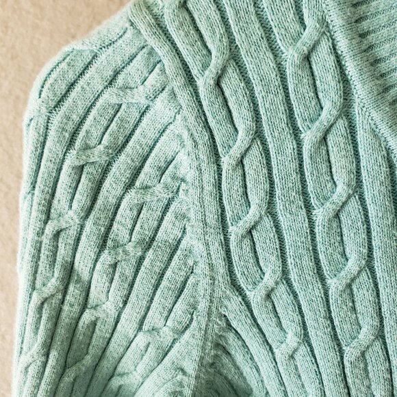 Talbots Womens Sweater Small Aqua Blue Pima Cotton Cable Knit Long Sleeve EUC - Picture 6 of 7